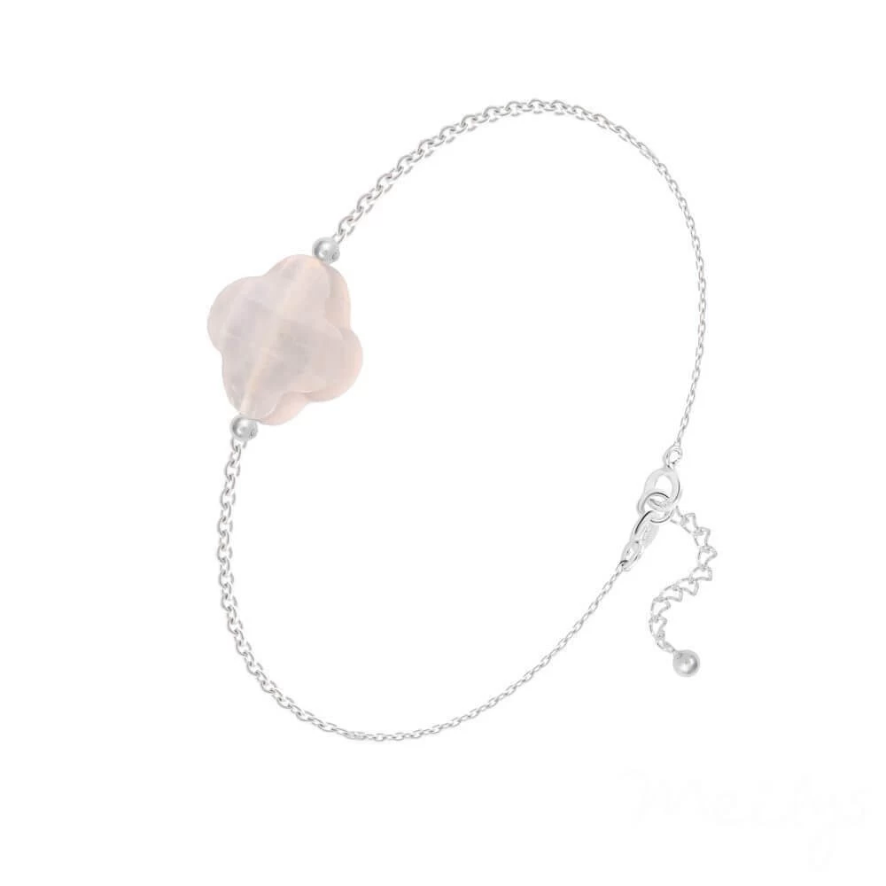 Bracelet Trèfle En Quartz Rose Et Argent