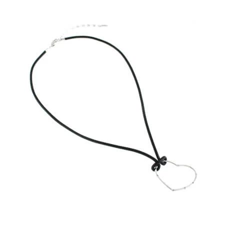 Collier Cuir Avec Coeur Argent Et Strass Incrustés Brenda – Image 2