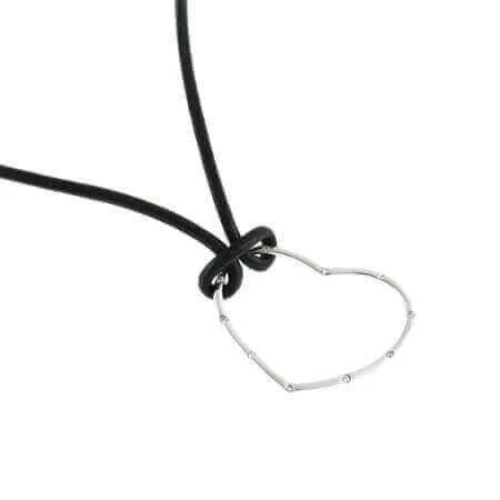 Collier Cuir Avec Coeur Argent Et Strass Incrustés Brenda – Image 3