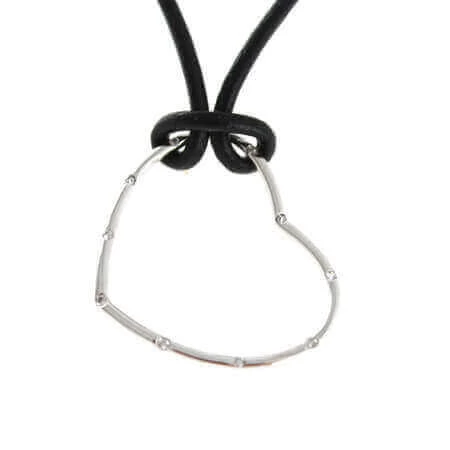 Collier Cuir Avec Coeur Argent Et Strass Incrustés Brenda – Image 4