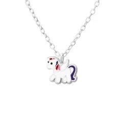 Collier Enfant En Argent Licorne Mauve, Rose Et Rouge