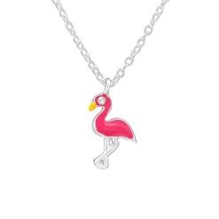 Collier Flamant Rose En Argent