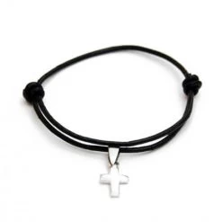 Bracelet Croix Argent Et Cuir – Couleur Au Choix