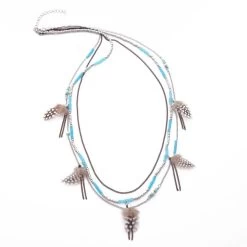 Sautoir 3 Rangs Perles Et Plumes