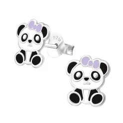 Boucles D’oreilles Panda Avec Noeud Mauve