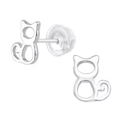 Boucles D’oreilles Silhouette Chat En Argent